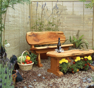 Recycled Timber Seat, Flowers and Wine